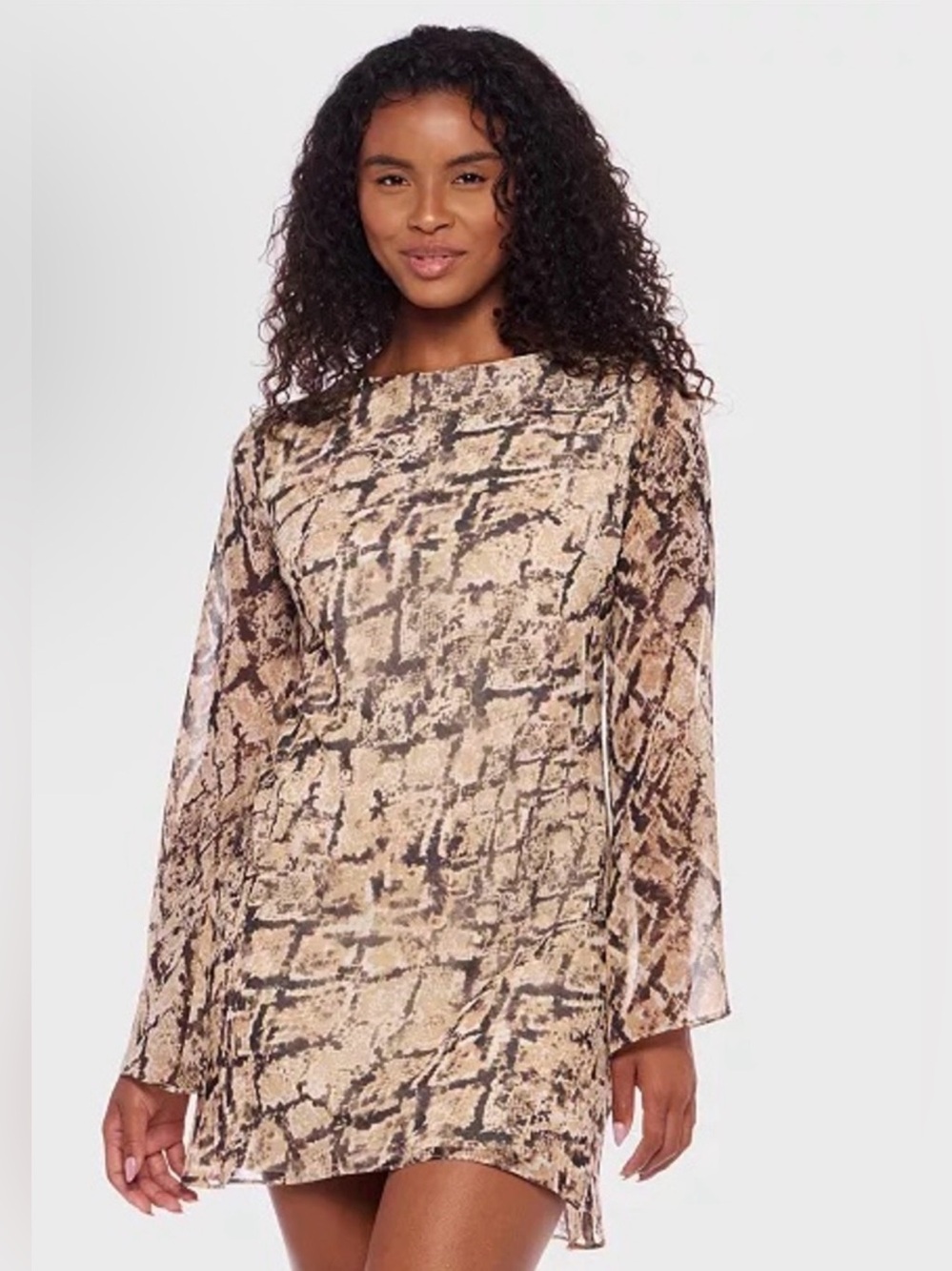 B Darlin Brown Snake-Print Long Sleeve Mini Dress